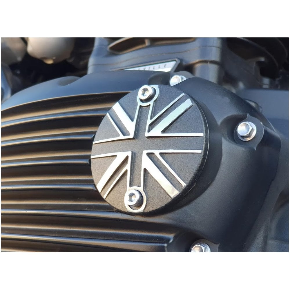 Motone Union Jack Engine Cover - Black/Polish Contrast Finish - MMU021