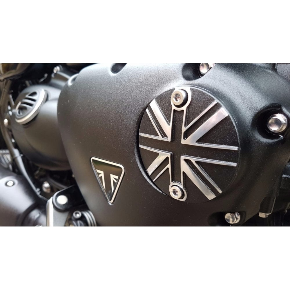 Motone Union Jack Engine Cover - Black/Polish Contrast Finish - MMU021