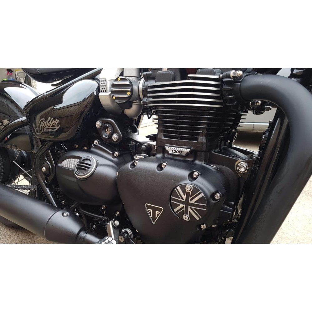 Motone Union Jack Engine Cover - Black/Polish Contrast Finish - MMU021