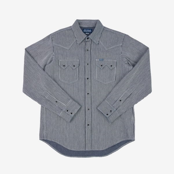 Iron Heart IHSH-365-IND (FW23) 8oz Herringbone Hickory Stripe Sawtooth Western Shirt - Indigo