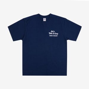 Iron Heart IHT-2404-NAV 7.5oz Printed Loopwheel Crew Neck T-Shirt - Navy