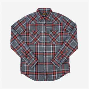 Iron Heart IHSH-369-GRY 12oz Slubby Heavy Flannel Herringbone Check Western Shirt - Grey
