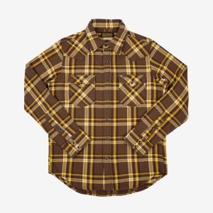 Iron Heart IHSH-372-BRN (FW23) Ultra Heavy Flannel Brown Crazy Check Western Shirt - Brown