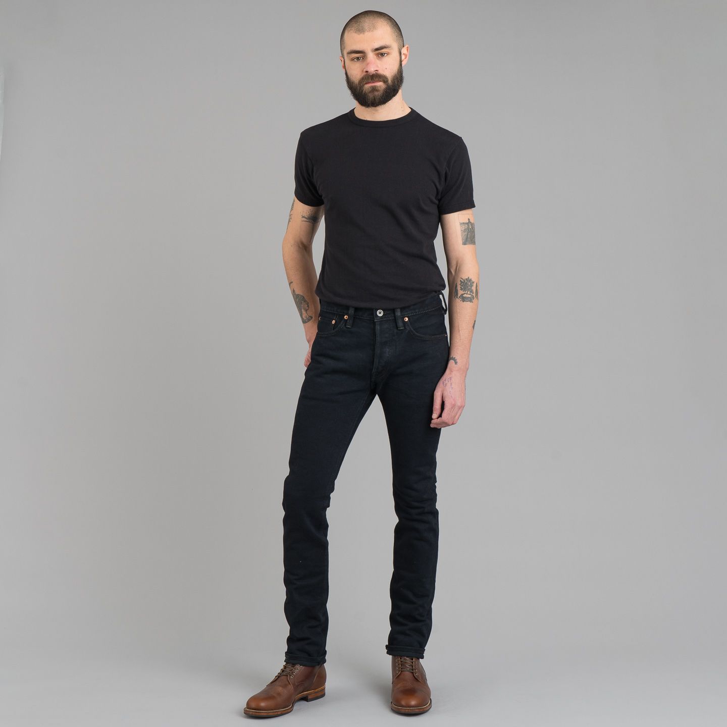 Iron Heart IH-555S-21od 21oz Selvedge Denim Super Slim Cut Jeans - Indigo Overdyed Black - Image 11