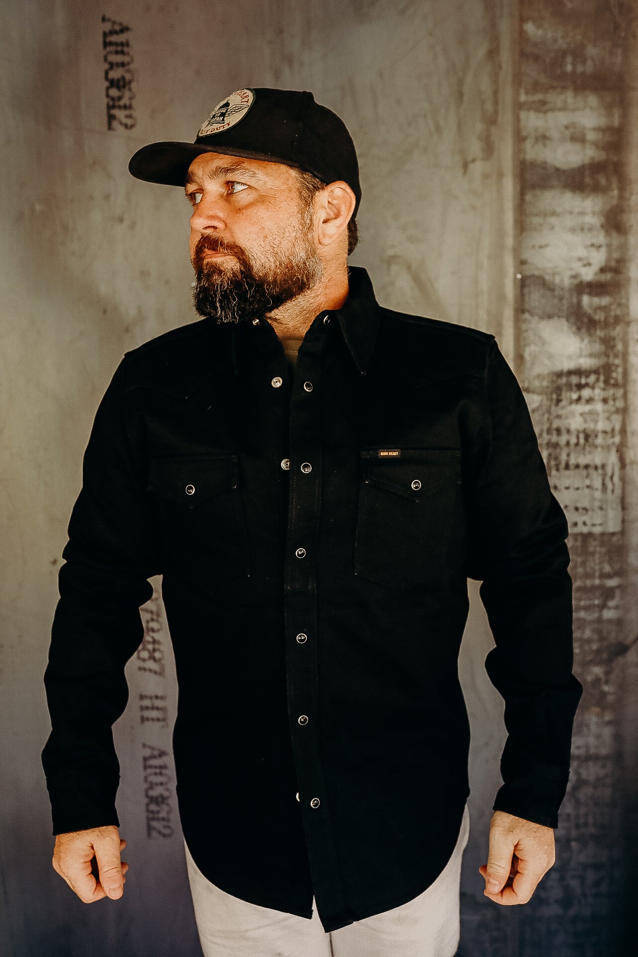 Iron Heart IHSH-361-BLK 16oz Selvedge Denim Western Shirt - Superblack (Fades To Grey)