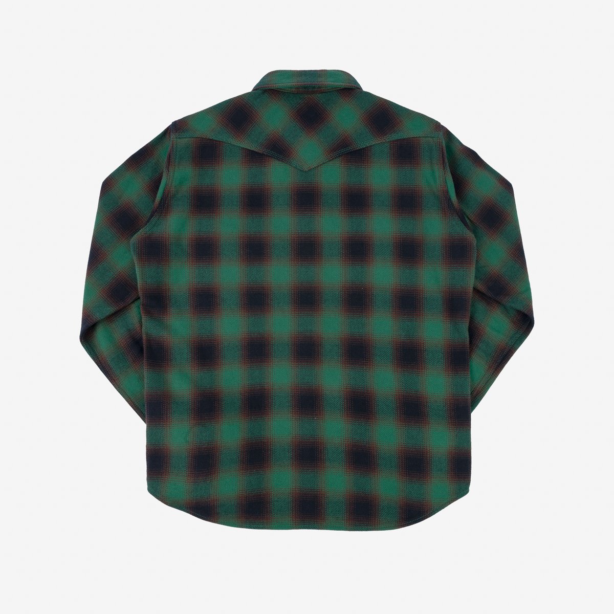 Iron Heart IHSH-373-GRN (FW23) Ultra Heavy Flannel Ombré Check Western Shirt - Green - Image 3