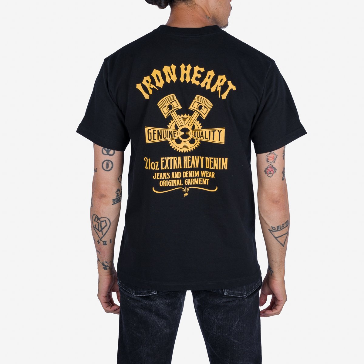 Iron Heart IHT-2403-BLK 7.5oz Printed Loopwheel Crew Neck T-Shirt - Black - Image 2
