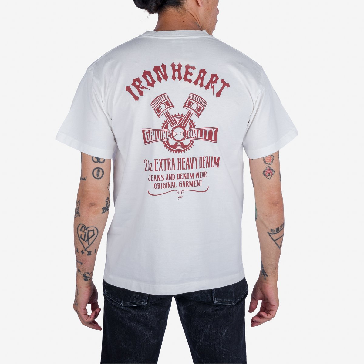 Iron Heart IHT-2403-BLK 7.5oz Printed Loopwheel Crew Neck T-Shirt - White - Image 2