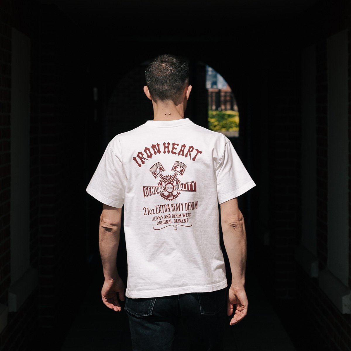 Iron Heart IHT-2403-BLK 7.5oz Printed Loopwheel Crew Neck T-Shirt - White - Image 4