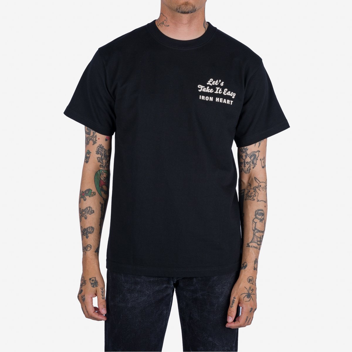 Iron Heart IHT-2404-NAV 7.5oz Printed Loopwheel Crew Neck T-Shirt - Black - Image 3
