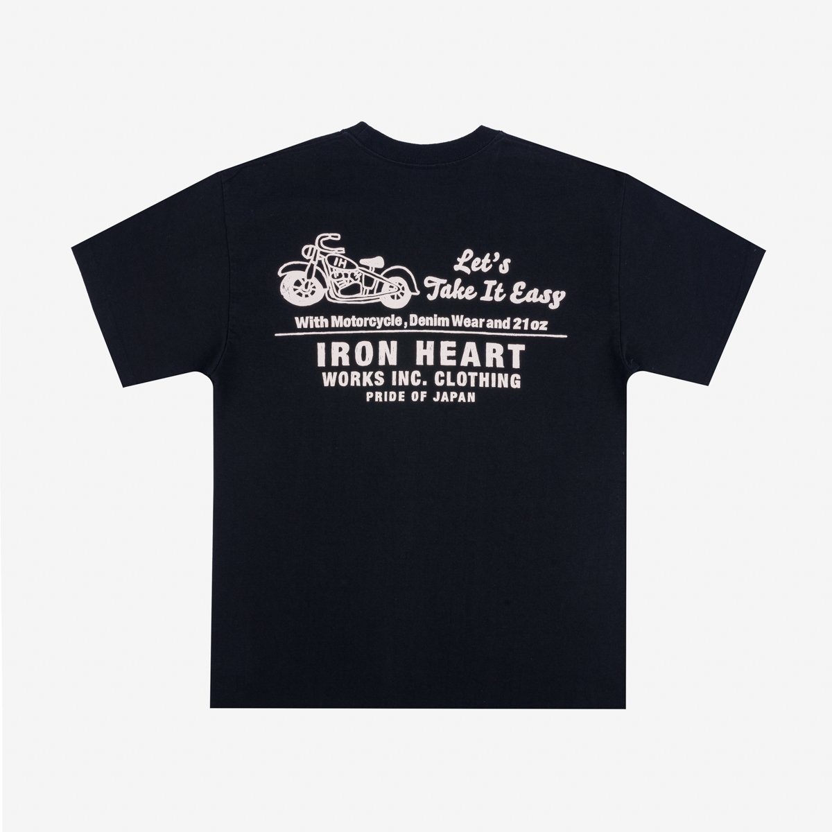 Iron Heart IHT-2404-NAV 7.5oz Printed Loopwheel Crew Neck T-Shirt - Black - Image 4