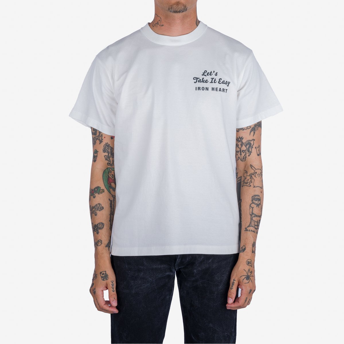 Iron Heart IHT-2404-NAV 7.5oz Printed Loopwheel Crew Neck T-Shirt - White - Image 2