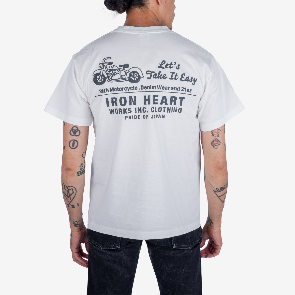 Iron Heart IHT-2404-NAV 7.5oz Printed Loopwheel Crew Neck T-Shirt - White - Image 3