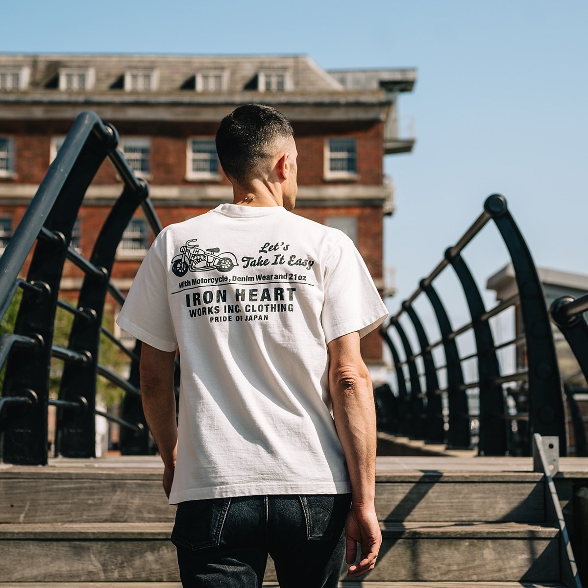 Iron Heart IHT-2404-NAV 7.5oz Printed Loopwheel Crew Neck T-Shirt - White - Image 4