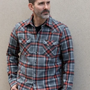 Iron Heart IHSH-369-GRY 12oz Slubby Heavy Flannel Herringbone Check Western Shirt - Grey