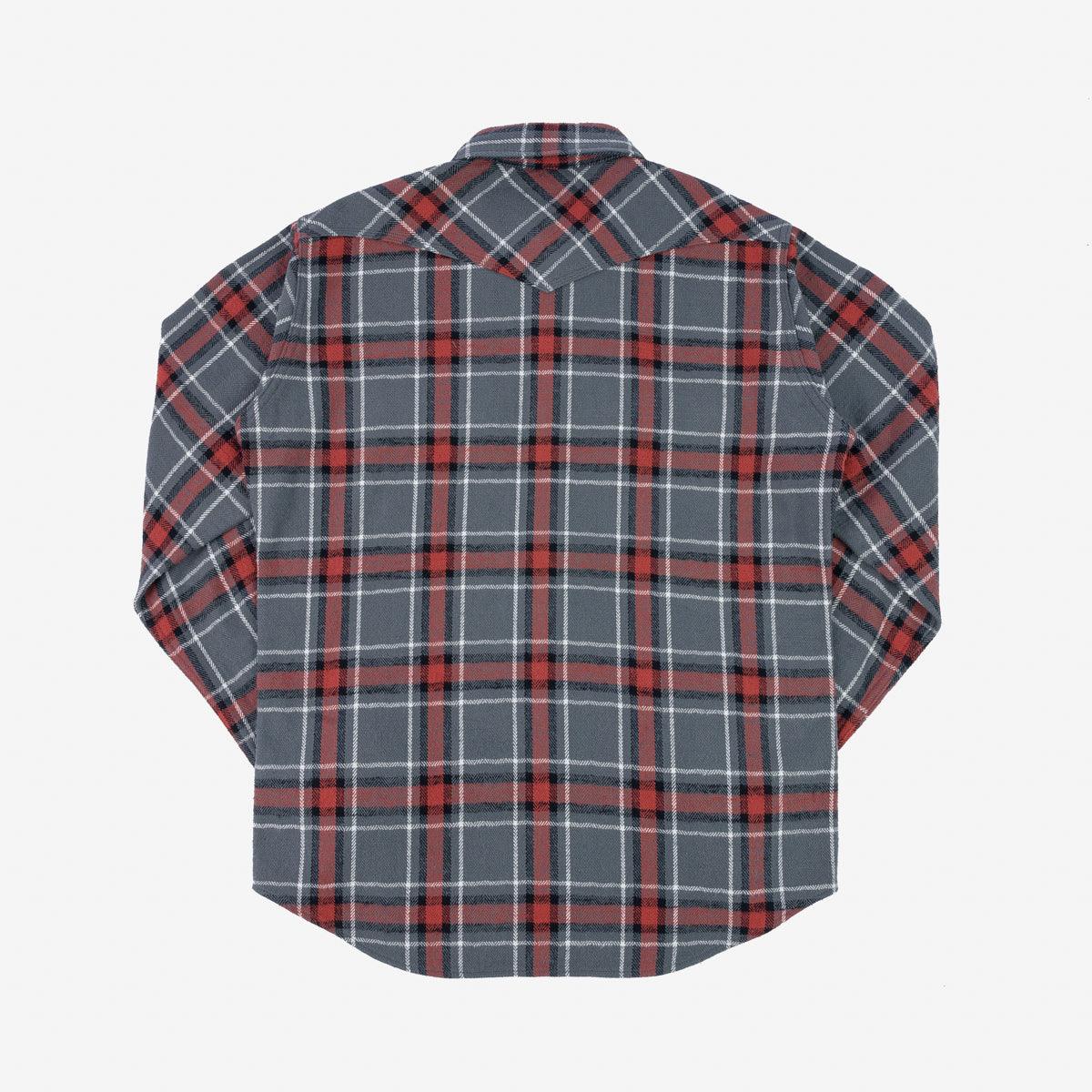 Iron Heart IHSH-369-GRY 12oz Slubby Heavy Flannel Herringbone Check Western Shirt - Grey - Image 3