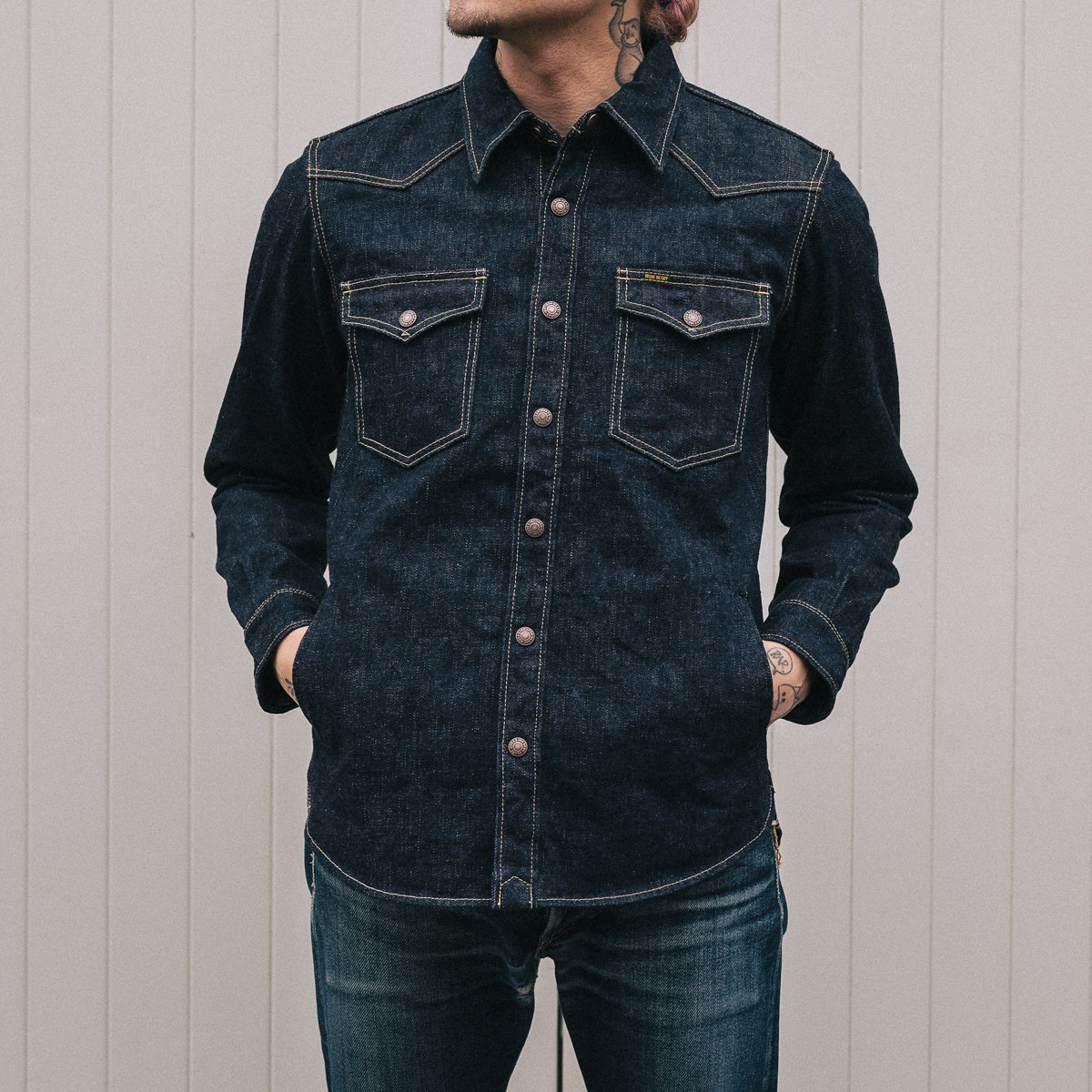 Iron Heart IHSH-292-IND 18oz Vintage Selvedge Denim CPO Shirt - Indigo