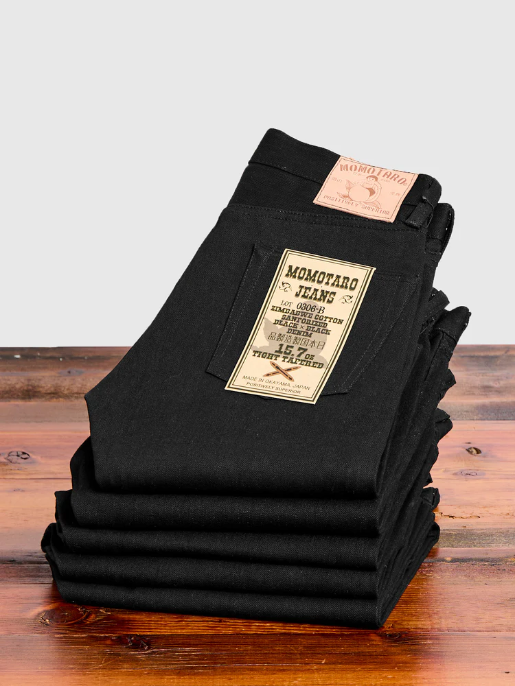 Momotaro 0306-B 15.7oz Black Selvedge Denim - Tight Tapered Fit