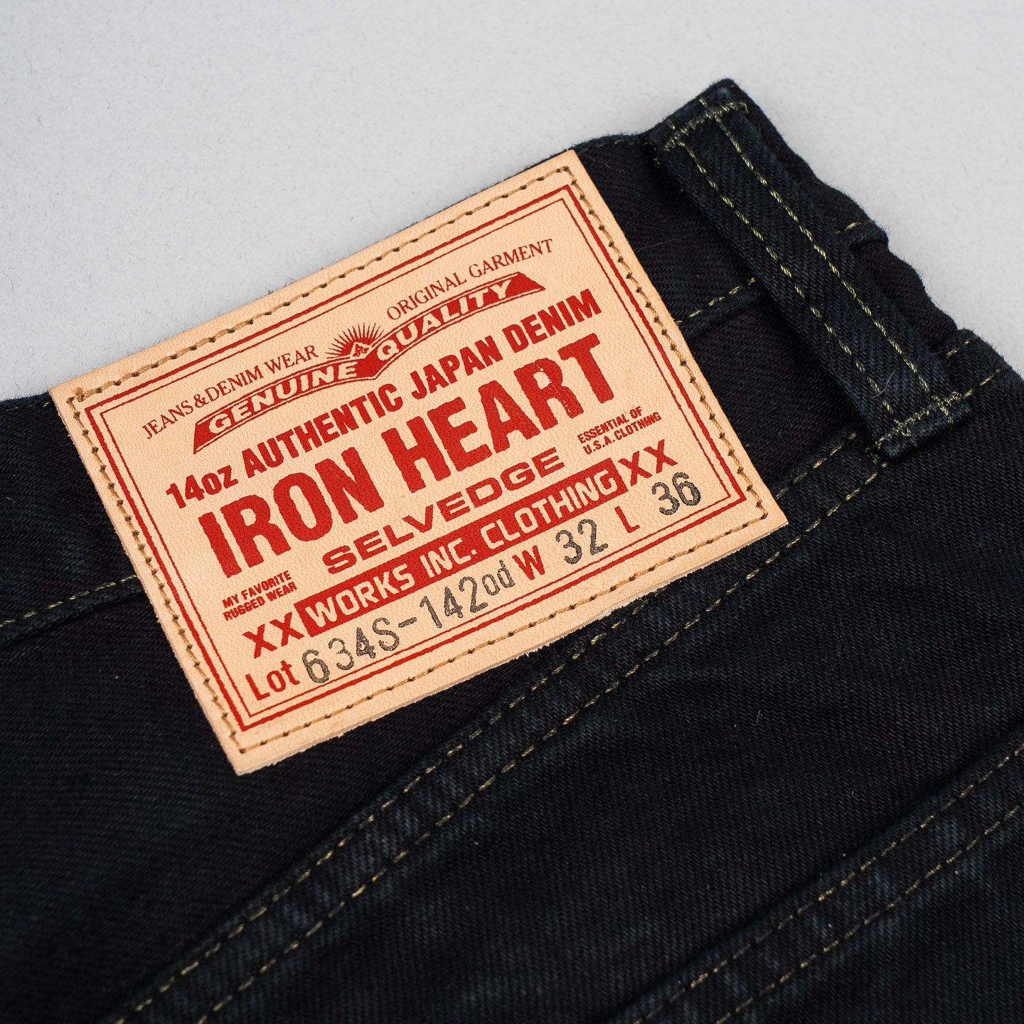 Iron Heart IH-634S-142OD 14oz Selvedge Denim Straight Cut Jeans - Indigo Overdyed Black - Image 5