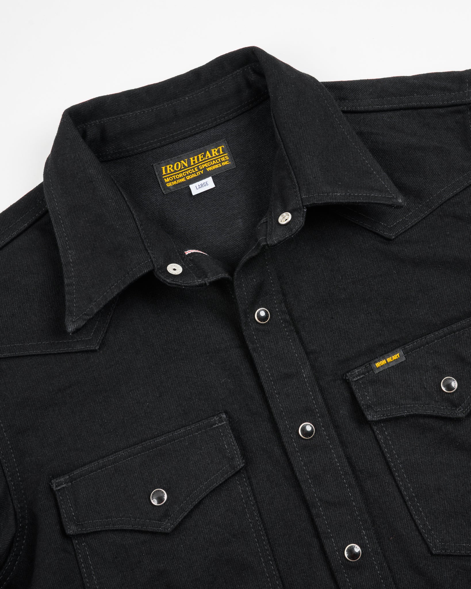 Iron Heart IHSH-295-BB 14oz Selvedge Denim Western Shirt Black/ Black - Image 4