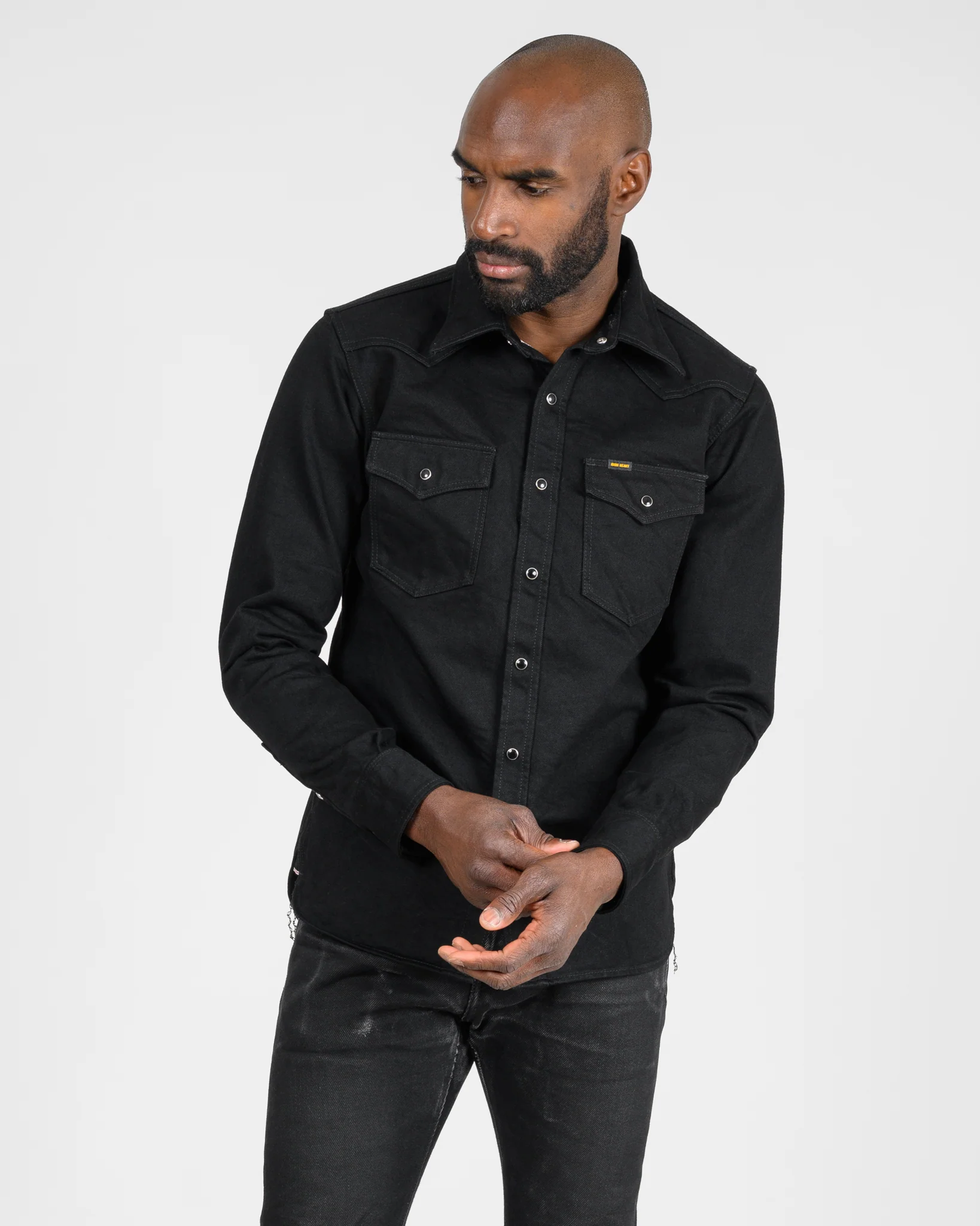 Iron Heart IHSH-295-BB 14oz Selvedge Denim Western Shirt Black/ Black - Image 15