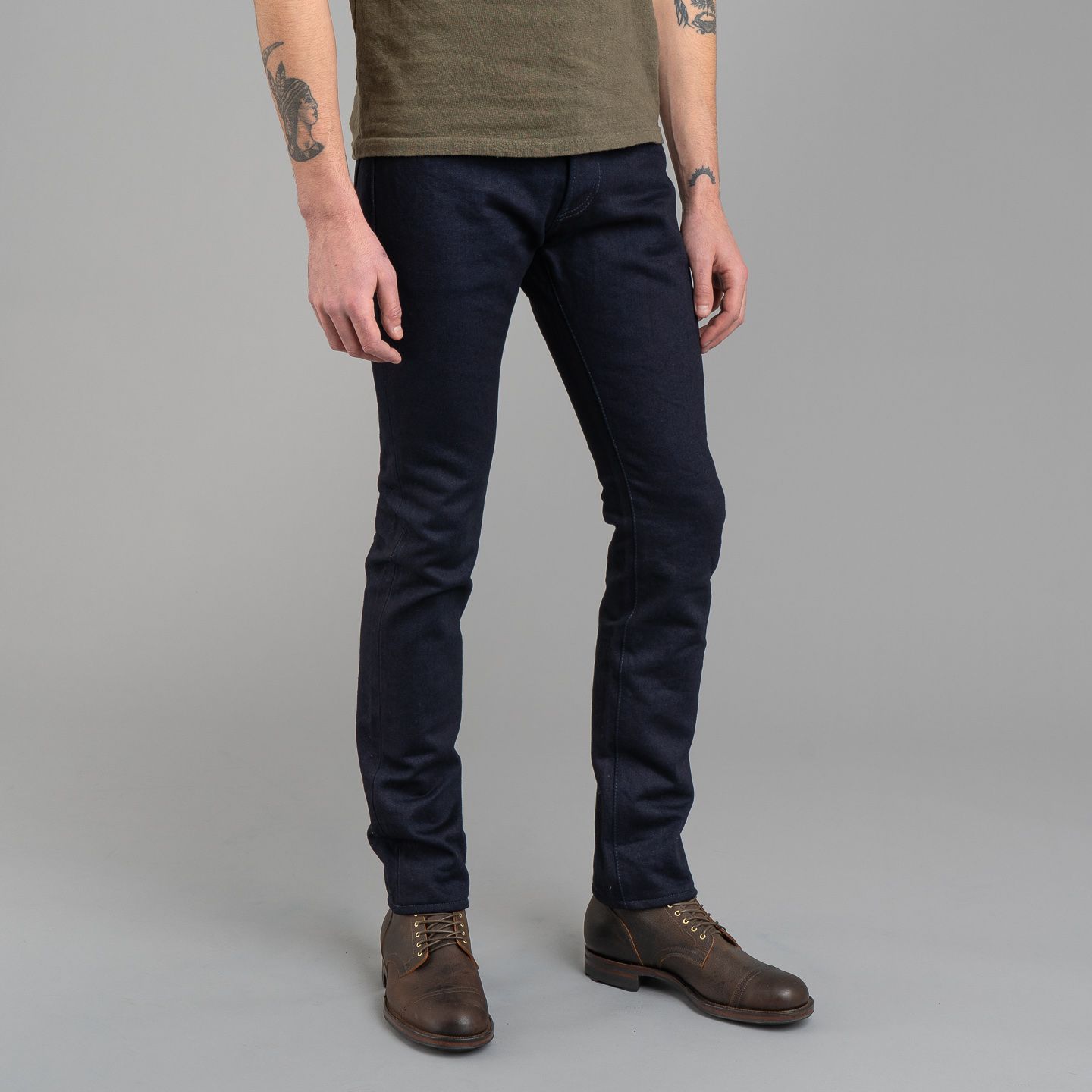 Iron Heart IH-555S-142ii 14oz Selvedge Denim Super Slim Cut Jeans - Indigo/Indigo - Image 12