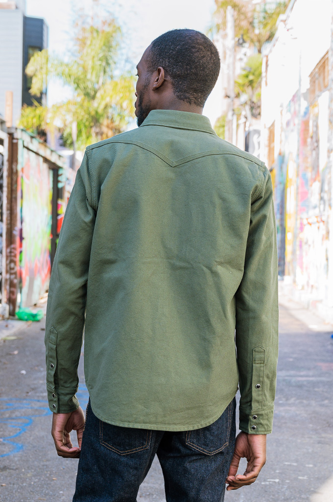 Iron Heart IHSH-235-OLV 13oz Military Serge Western Shirt - Olive Green - Image 14