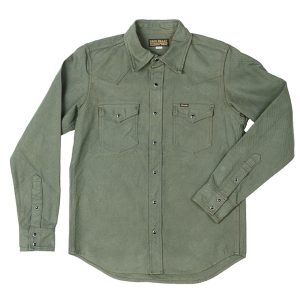 Iron Heart IHSH-235-OLV 13oz Military Serge Western Shirt - Olive Green