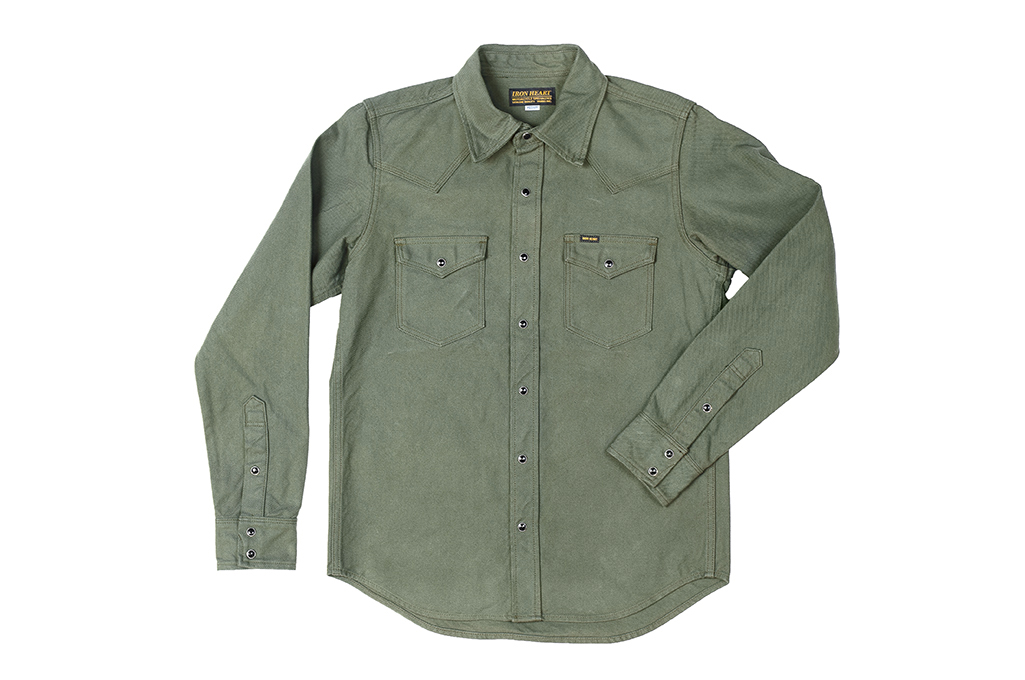 Iron Heart IHSH-235-OLV 13oz Military Serge Western Shirt - Olive Green