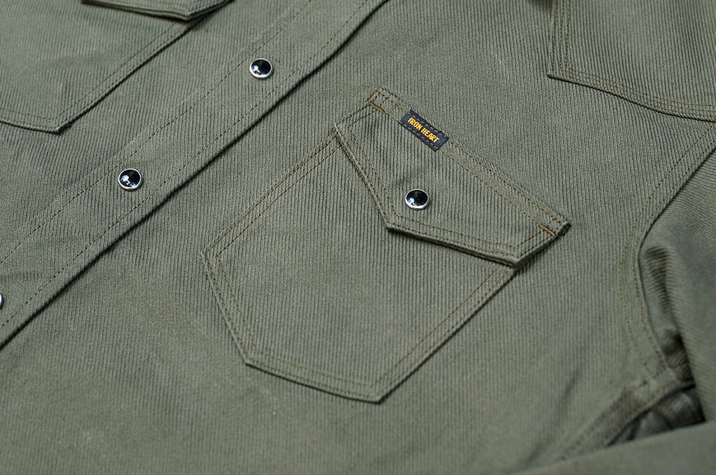 Iron Heart IHSH-235-OLV 13oz Military Serge Western Shirt - Olive Green - Image 5
