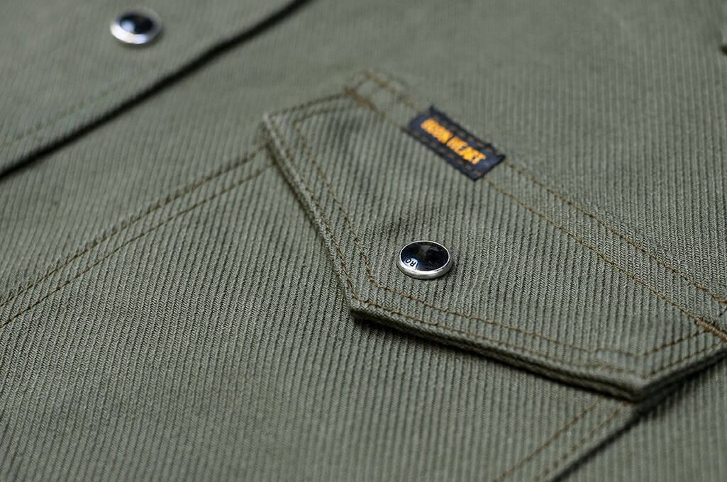 Iron Heart IHSH-235-OLV 13oz Military Serge Western Shirt - Olive Green - Image 6