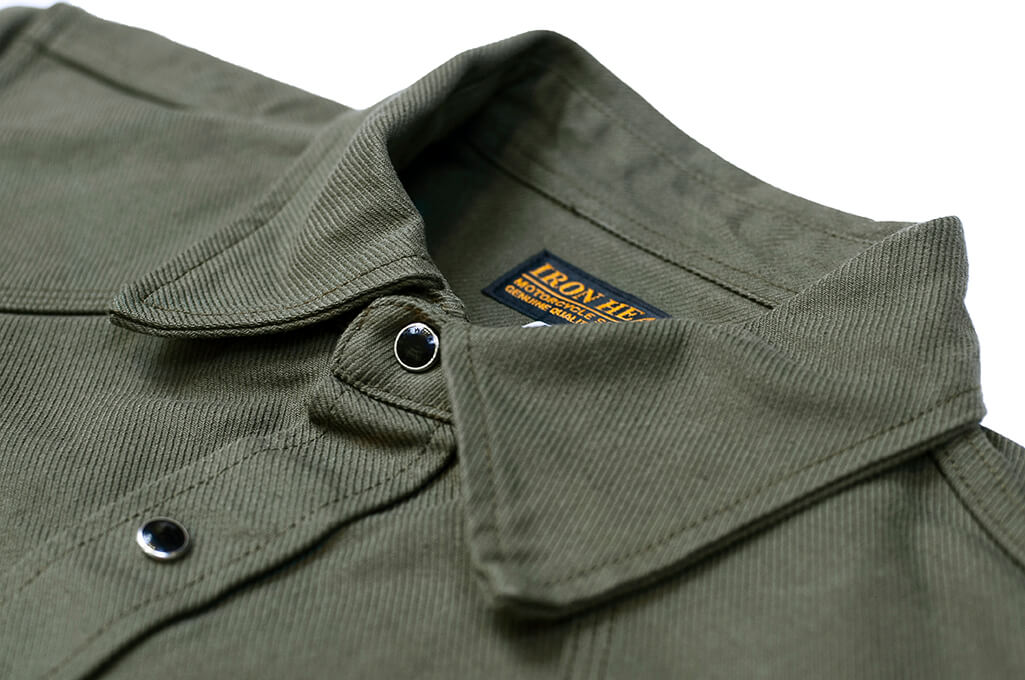 Iron Heart IHSH-235-OLV 13oz Military Serge Western Shirt - Olive Green - Image 4