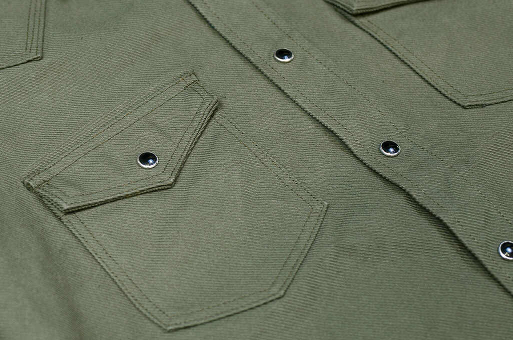 Iron Heart IHSH-235-OLV 13oz Military Serge Western Shirt - Olive Green - Image 8