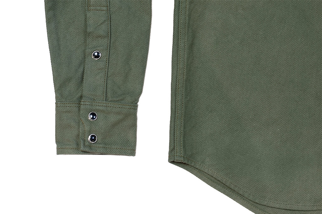 Iron Heart IHSH-235-OLV 13oz Military Serge Western Shirt - Olive Green - Image 7