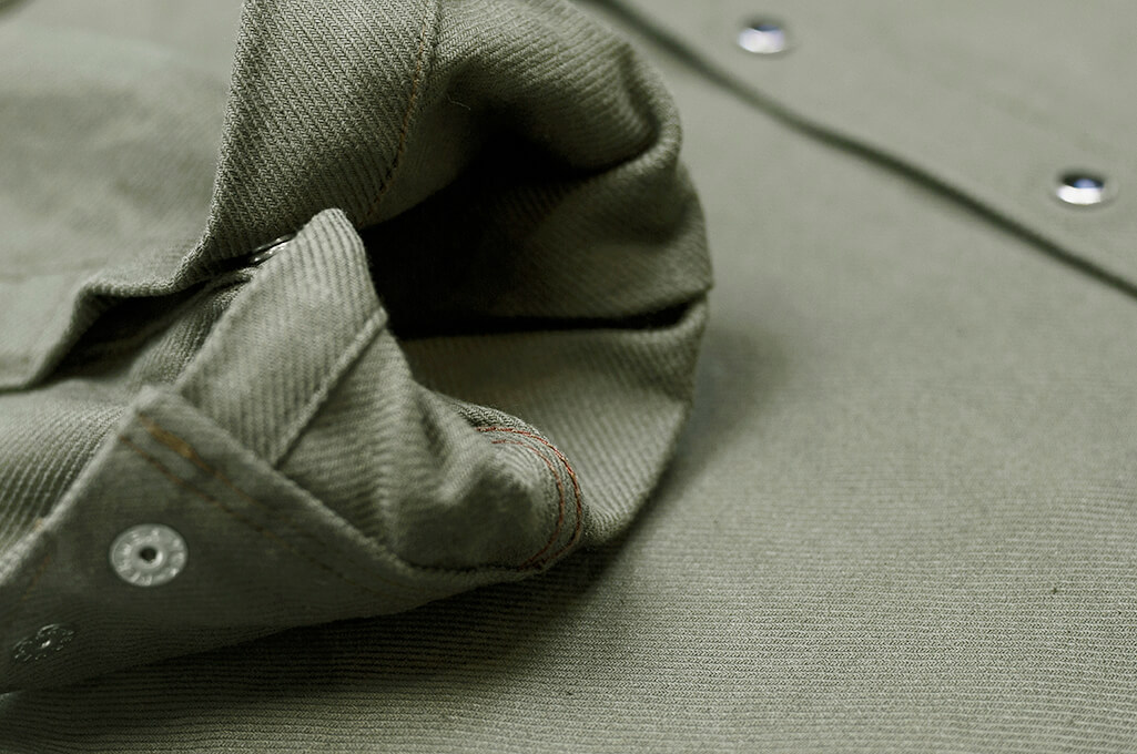 Iron Heart IHSH-235-OLV 13oz Military Serge Western Shirt - Olive Green - Image 9