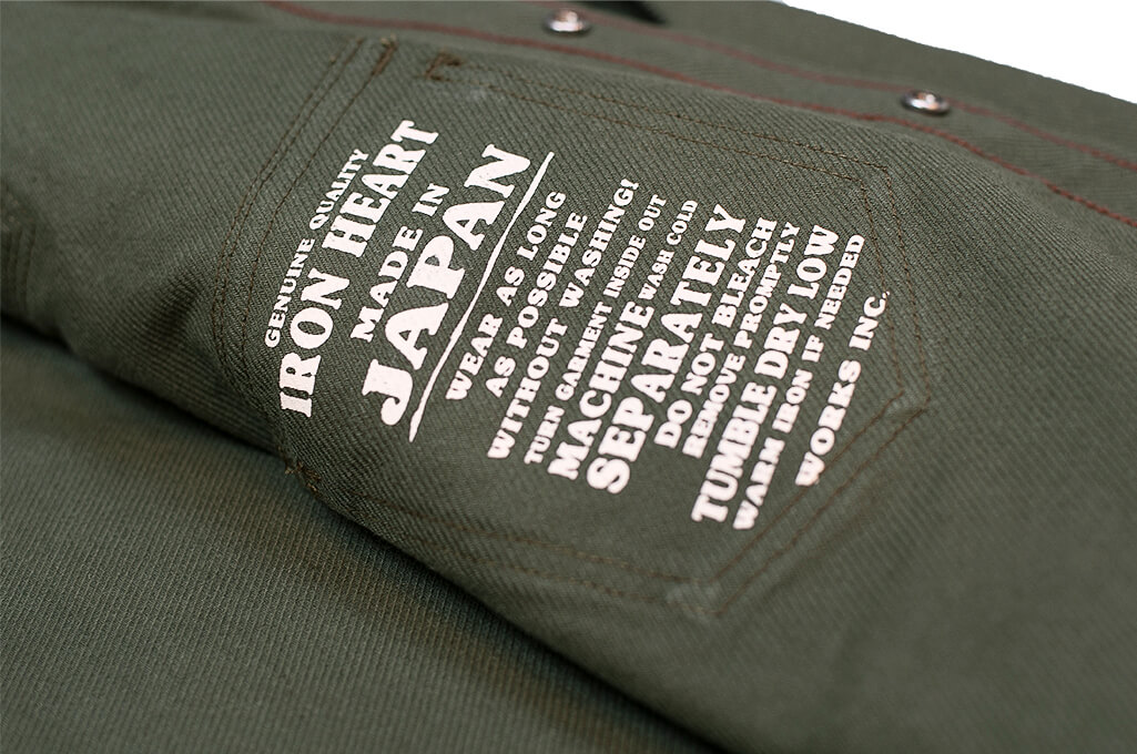 Iron Heart IHSH-235-OLV 13oz Military Serge Western Shirt - Olive Green - Image 10