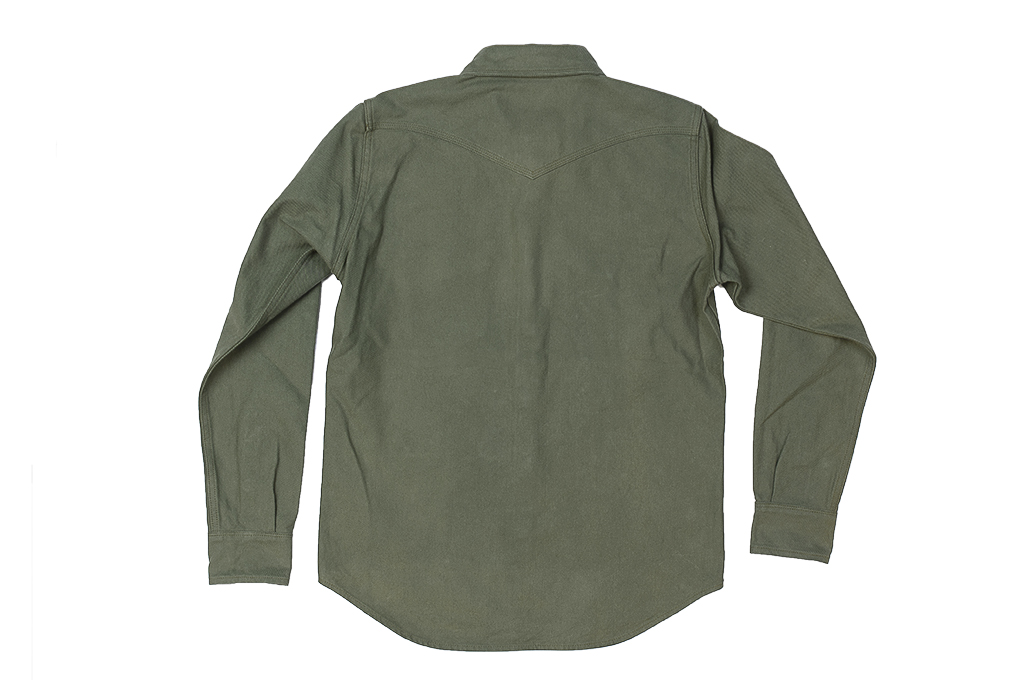 Iron Heart IHSH-235-OLV 13oz Military Serge Western Shirt - Olive Green - Image 3